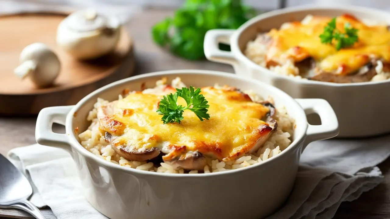 Resep Creamy Chicken Mushroom Baked Rice