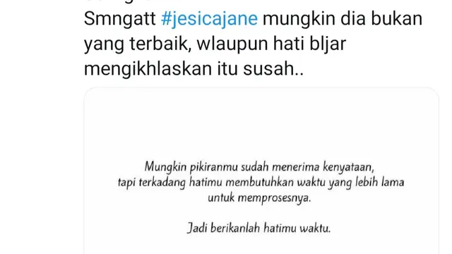 Unggahan soal Jessica Jane. (Foto: Twitter @silviarianti97)