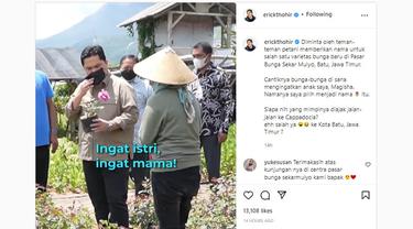 Menteri BUMN Erick Thohir mengunjungi penjual bunga di Batu, Malang