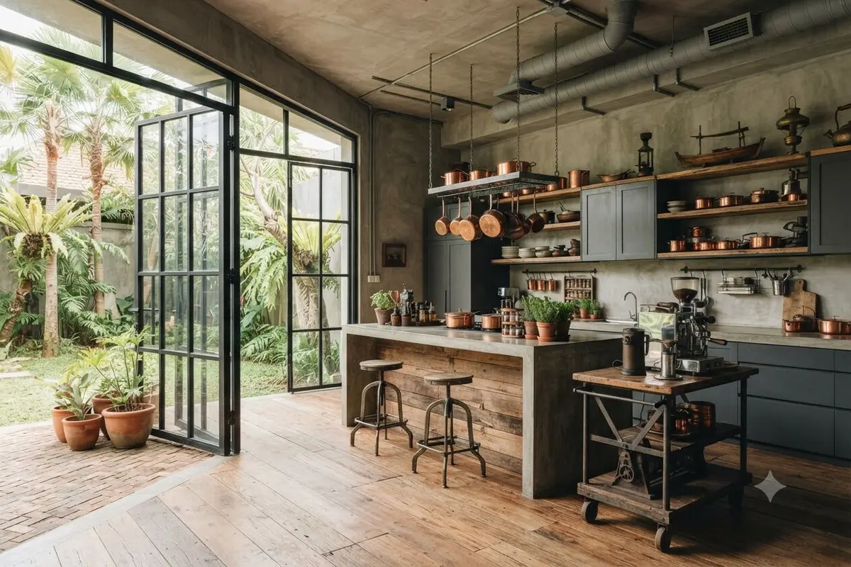 Model Dapur Industrial dengan Bukaan Lebar