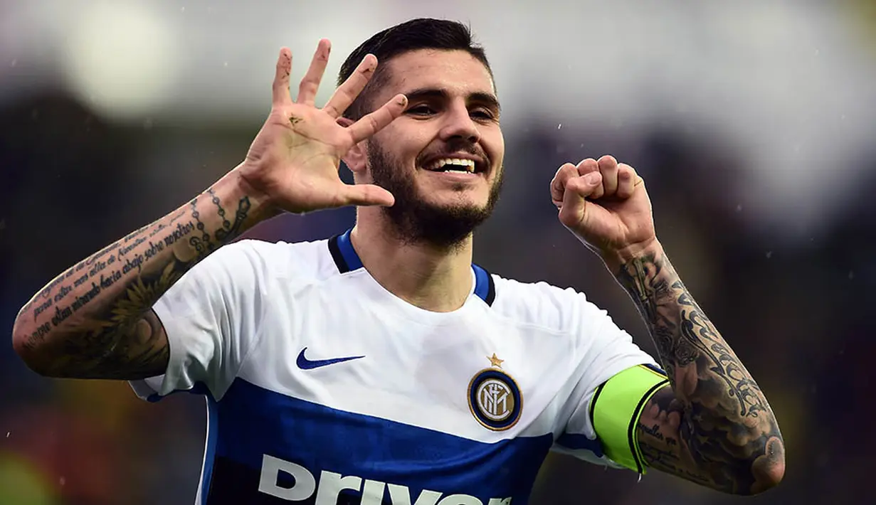2. Mauro Icardi, kembali cederanya Danny Welbeck membuat Arsenal terus berburu striker baru. Menurut Daily Mirror, bomber Inter Milan ini menjadi target utama dari The Gunners. (AFP/Filippo Monteforte) 