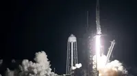 Roket Falcon 9 SpaceX meluncurkan empat astronaut dari Bumi ke ISS (Foto: NASA/Joel Kowsky).