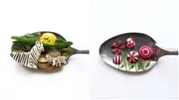Contoh hasil karya seni dari bahan makanan yang ditata di atas sendok. (Puffington)