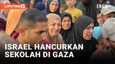 Sebuah sekolah yang menjadi tempat penampungan pengungsi di Kamp Shati, Gaza Utara, hancur akibat serangan udara Israel, Minggu. Setidaknya 11 orang tewas, termasuk wanita dan anak-anak.