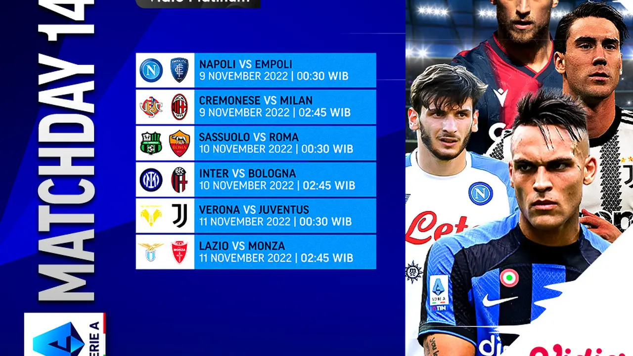 Jadwal dan Live Streaming Liga Italia Matchday 14 di Vidio, 9-11 November 2022
