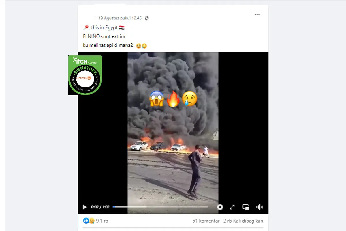 Tangkapan layar klaim video kobaran api akibat El Nino ekstrem di Mesir