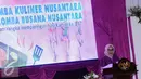 Istri Wakil Presiden RI, Mufidah Jusuf Kalla memberikan sambutan pembuka saat menghadiri Lomba Kuliner Daerah dan Desain Busana Nusantara di Kementerian Agraria dan Tata Ruang/Kepala BPN Jakarta, Senin (18/4/2016). (Liputan6.com/Helmi Fithriansyah)