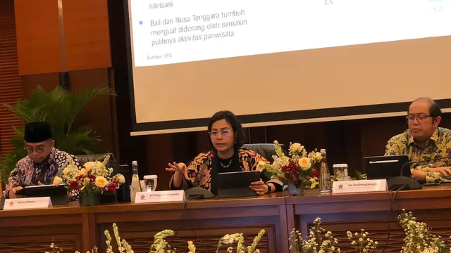 Menteri Keuangan (Menkeu) Sri Mulyani Indrawati dalam Konferensi Pers Realisasi APBN 2023, Selasa (2/1/2024). (Tira/Liputan6.com)
