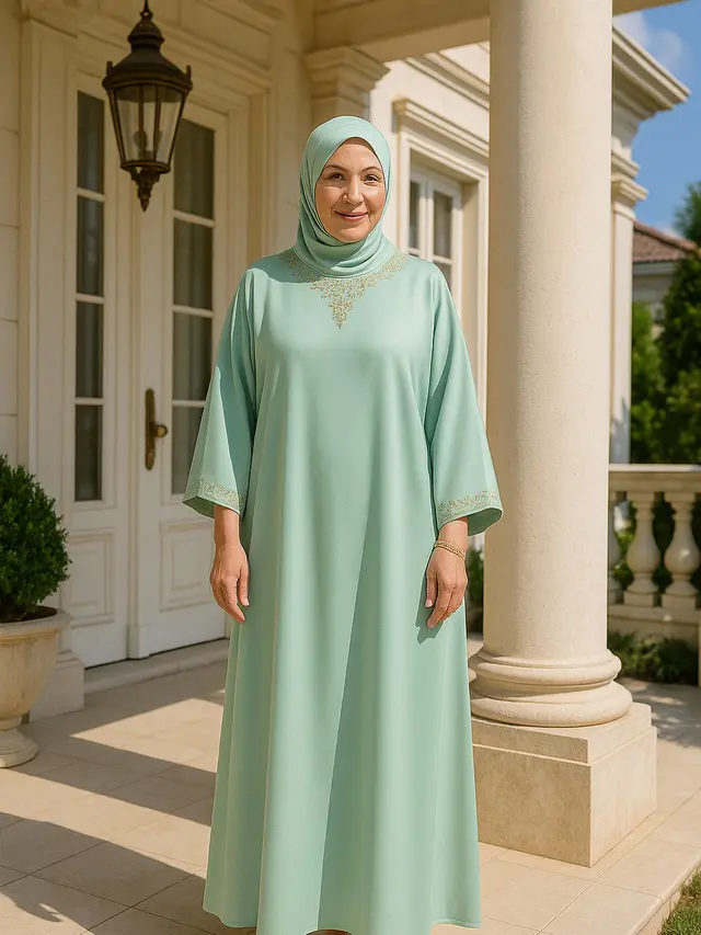 Model Gamis Kaftan Bordir untuk Kondangan Ibu-ibu Usia 50 Tahunan