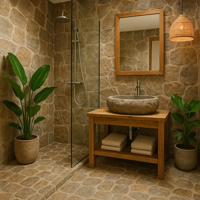 Inspirasi Kamar Mandi Lantai Batu Alam