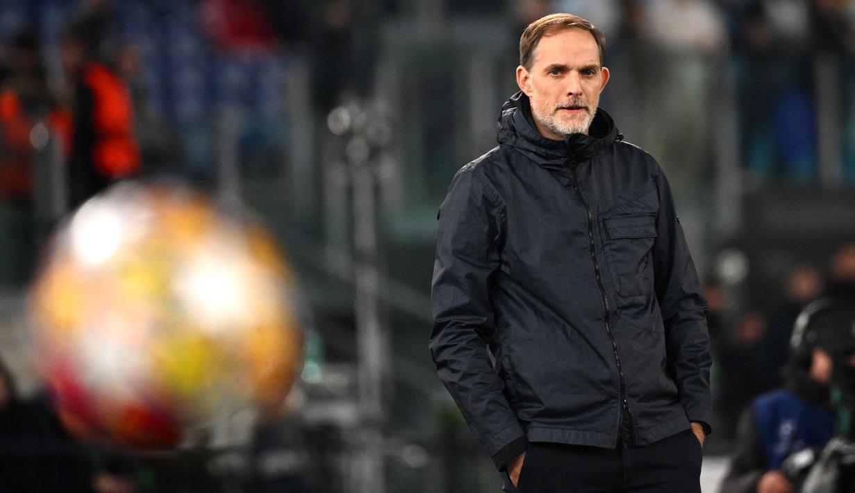 Pelatih Bayern Munchen, Thomas Tuchel pada laga leg pertama 16 besar Liga Champions 2023/2024 melawan Lazio di Olympic Stadium, Roma, Italia, Kamis (15/02/2024) WIB. (AFP/Alberto Pizzoli)