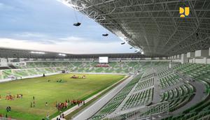 Presiden Joko Widodo (Jokowi) meresmikan selesainya pembangunan Stadion Utama Sumatera Utara yang terletak di Desa Sena, Kecamatan Batang Kuis, Kabupaten Deli Serdang, Sumatera Utara, Selasa (15/10/2024). Stadion Utama Sumatera Utara dibangun di atas lahan 48.420 m2 dan luas bangunan 27.452 m2 dengan kapasitas penonton 25.750 orang. Stadion ini terdiri dari 3 lantai dan lantai tribun yang terbagi untuk penonton VIP 365 unit, media 224 unit, reguler 25.115 unit, dan difabel 46 unit. (Dok. Kementerian PUPR)