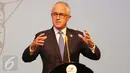 PM Australia Malcom Turnbull saat memberikan keterangan pers hasil pertemuan para kepala negara dan pimpinan delegasi dalam rangkaian KTT Indian Ocean Rim Association (IORA) 2017 di JCC, Jakarta, Selasa (7/3). (Liputan6.com/Angga Yuniar)