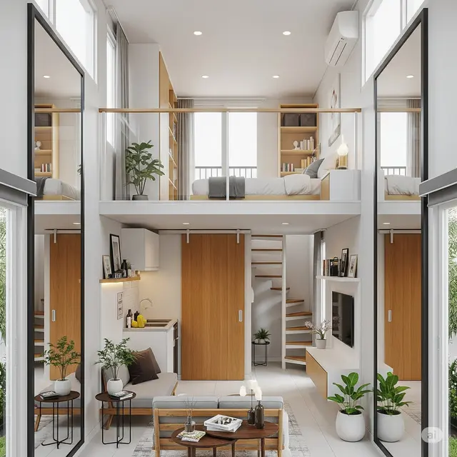 Ilustrasi interior rumah sempit.