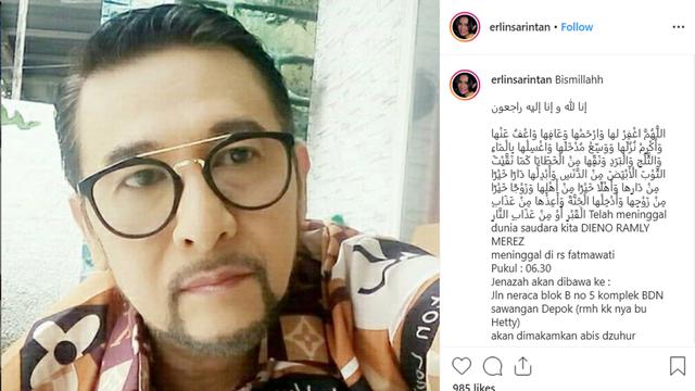 Dieno Ramly. (Instagram/ erlinsarintan)