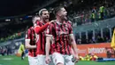 Tiga gol Milan di laga ini datang dari brace Luka Jovic (36', 49') dan satu sumbangsih Tijjani Reijnders (85'). (AP Photo/Luca Bruno)