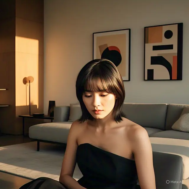 Wavy Bob dengan Poni Tipis