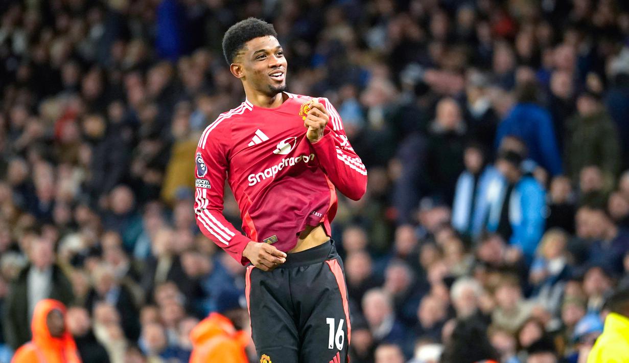 Kemenangan ini menjadi bukti kekuatan mental Manchester United asuhan AMrorim mampu bangkit meski sempat tertinggal dan tampil di bawah tekanan. (AP Photo/Dave Thompson)