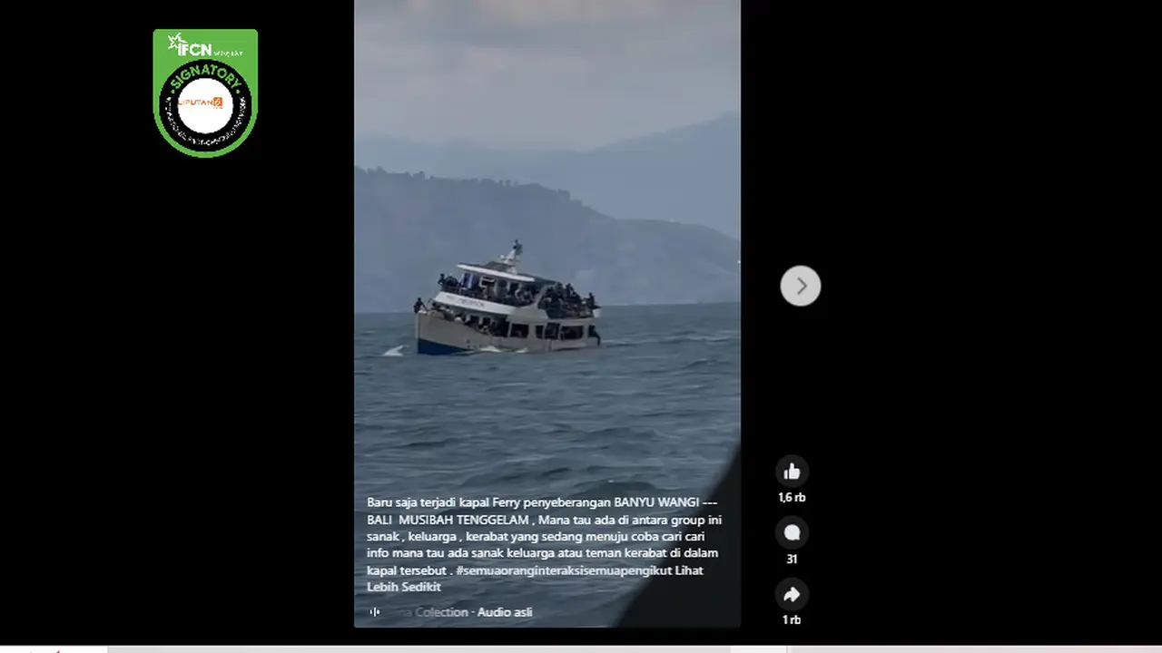 Tangkapan layar  klaim video kapal ferry penyeberangan Banyuwangi-Bali tenggelam