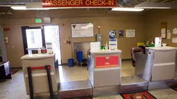 Fasilitas konter chek in yang akan menjadi lokasi karantina virus corona di Pangkalan Udara Marinir AS Miramar di California, 2 Februari 2020. Ratusan warga Amerika yang kembali dari China akan dikarantina selama 14 hari untuk dilakukan observasi (Lance Cpl. Jacob Pruitt/U.S. Marine Corps via AP)