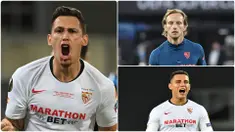 Sevilla akan menghadapi tim tangguh Bayern Munchen pada pertandingan Piala Super Eropa 2020 di Puskas Arena. Juara Liga Europa ini memiliki sejumlah pemain yang bisa berbahaya bagi Bayern Munchen. Berikut 5 pemain Sevilla yang jadi ancaman bagi Bayern Munchen. (kolase foto AFP)