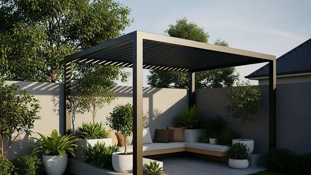 Sudut Taman Kecil dengan Pergola Baja Ringan (Gemini AI)