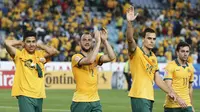 Pemain Australia merayakan kemenangan atas Oman dalam pertandingan Piala Asia 2015
