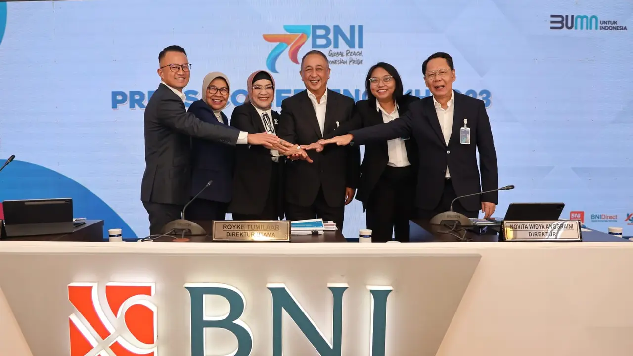 Konfrensi pers laporan keuangan semester I 2023 BNI, Selasa (25/7/2023). (Foto: BNI)