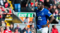 Ekspresi striker Everton, Romelu Lukaku, saat bertanding melawan Liverpool di Stadion Anfield (01/04/2017).  (EPA/Peter Powell)