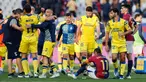 Barcelona harus mengakui keunggulan Las Palmas dengan skor 1-2 dalam laga jornada 15 La Liga 2024/2025 yang digelar di Estadi Olimpic Lluis Companys, Sabtu (30/11/2024) malam WIB. Dua gol kemenangan Las Palmas di kandang Barca masing-masing dicetak oleh Sandro Ramirez dan Fabio Silva. (AP Photo/Joan Monfort)