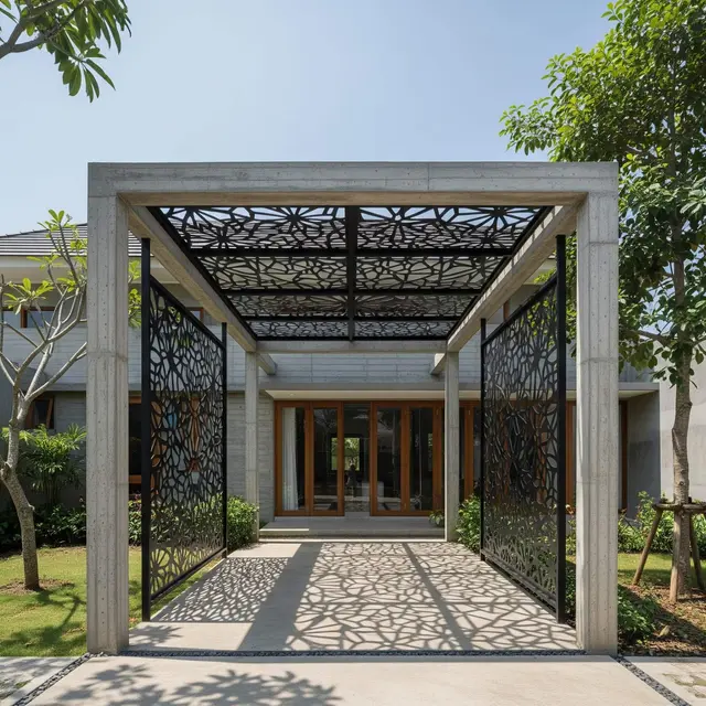 Kanopi Bahan Besi Beton dan Hollow untuk Rumah Minimalis