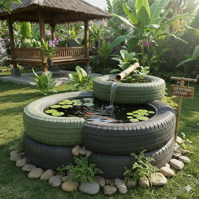 Model Kolam Ikan dari Ban Bekas