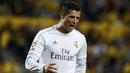 Ekspresi kekecewaan penyerang Real Madrid, Cristiano Ronaldo, usai gagal membobol gawang Las Palmas. Kini Real Madrid terpaut 12 poin dari pimpinan klasemen Barcelona. (Reuters/Juan Medina)
