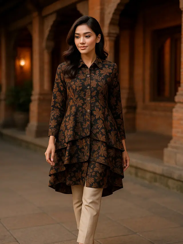 Model Tunik Batik Kancing Depan Terbaru
