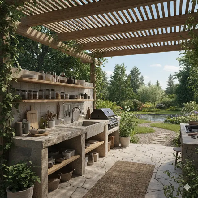 Desain Dapur Semi Outdoor Tanpa Kitchen Set. Gemini