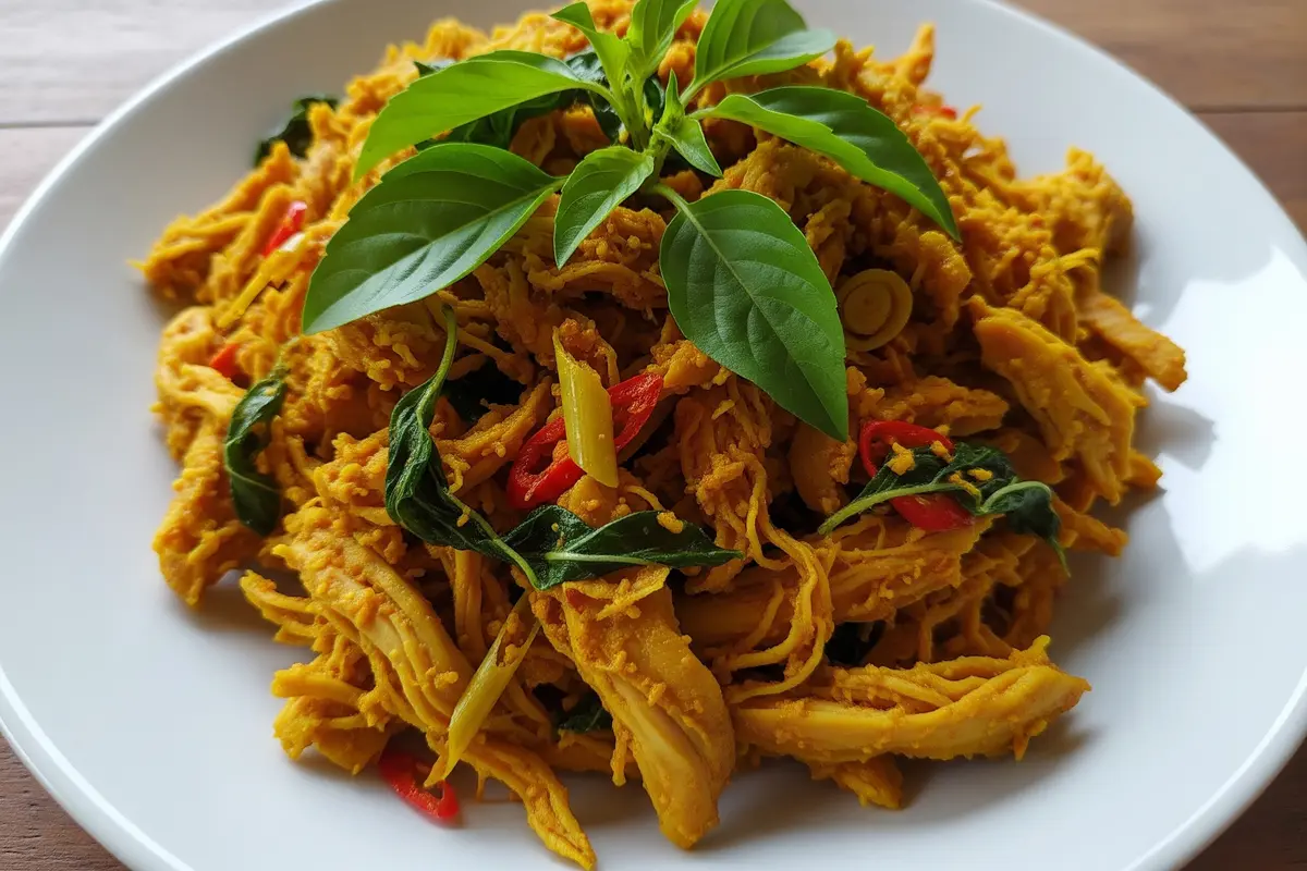 Ayam Suwir Bumbu Woku yang Harum Daun Kemangi