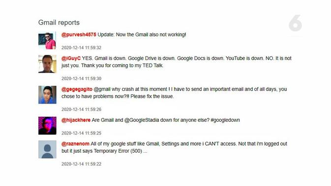 Netizen Keluhkan Gmail Down. Kredit: Downdetector.com