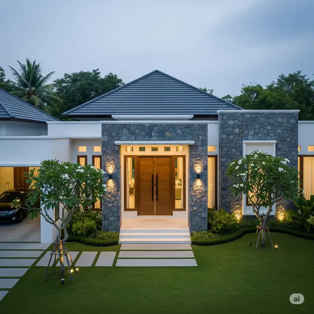 Rumah Fasad Batu Alam Ekonomis