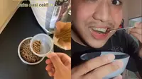 Penasaran, Viral Pria Coba Makan Makanan Kucing Pakai Nasi