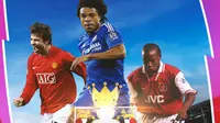 Liga Inggris - Ilustrasi Trofi Premier League, Gerard Pique, Loic Remy, Luis Boa Morte (Bola.com/Adreanus Titus)