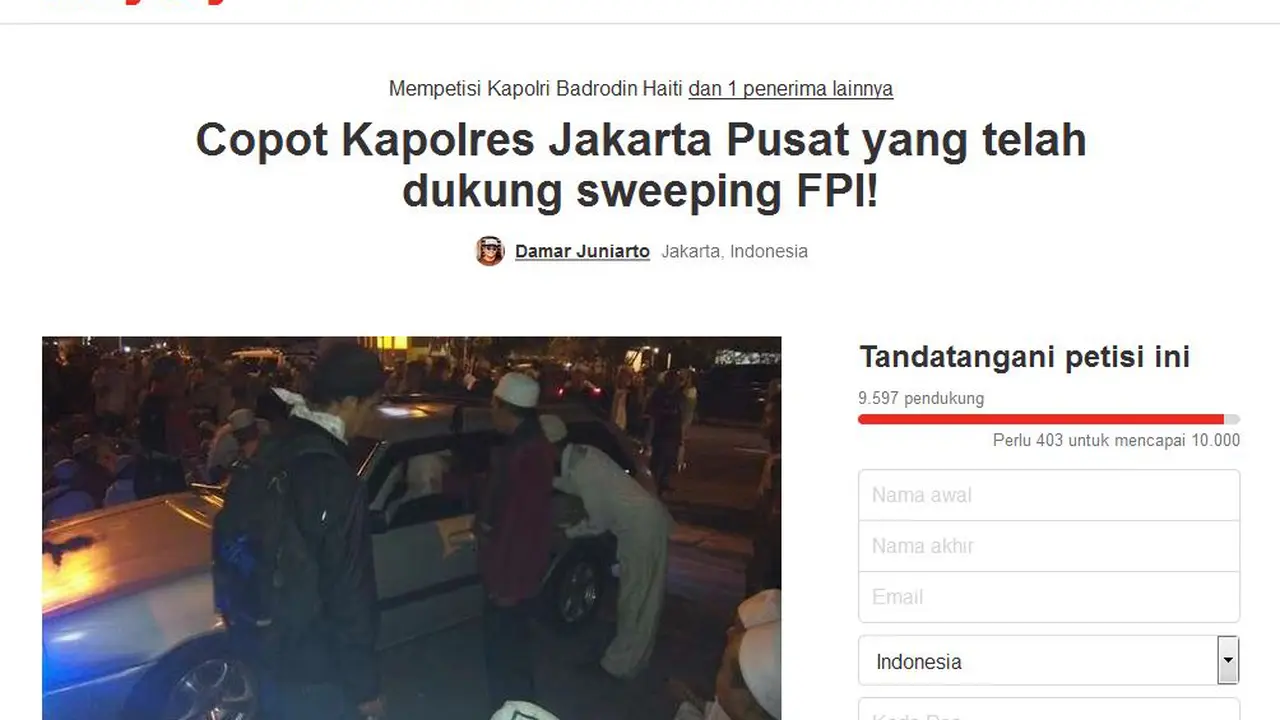 Petisi copot Kapolres Jakarta Pusat