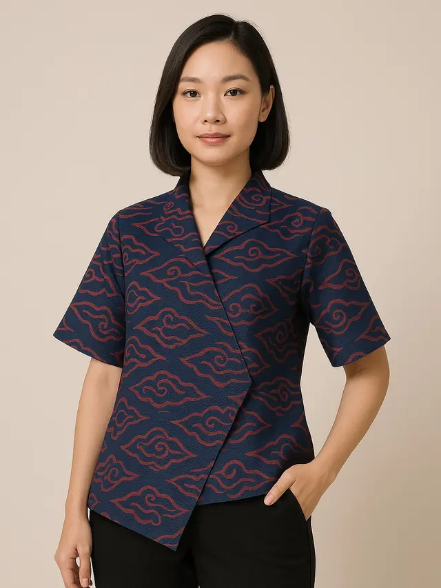 Model Baju Batik Mega Mendung Wanita untuk Kerja Kantoran