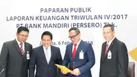 Jajaran direksi PT Bank Mandiri Tbk saat paparan kinerja Triwulan IV 2017, Selasa (6/2/2018) (Ilyas/Liputan6.com)