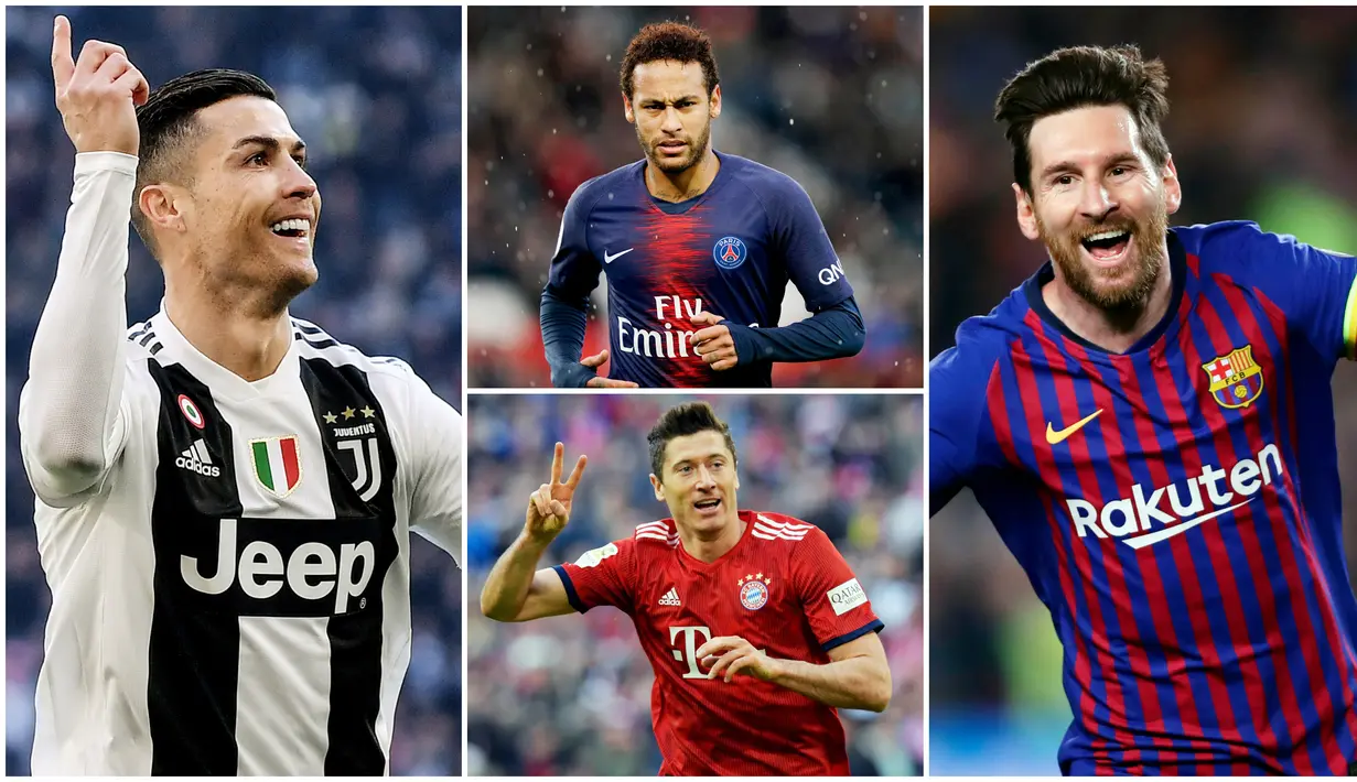 Berikut ini para pemain dengan gaji tertinggi dari masing - masing lima Liga top Eropa, Diantaranya, Lionel Messi, Cristiano Ronaldo dan Neymar. (Foto Kolase AP dan AFP)