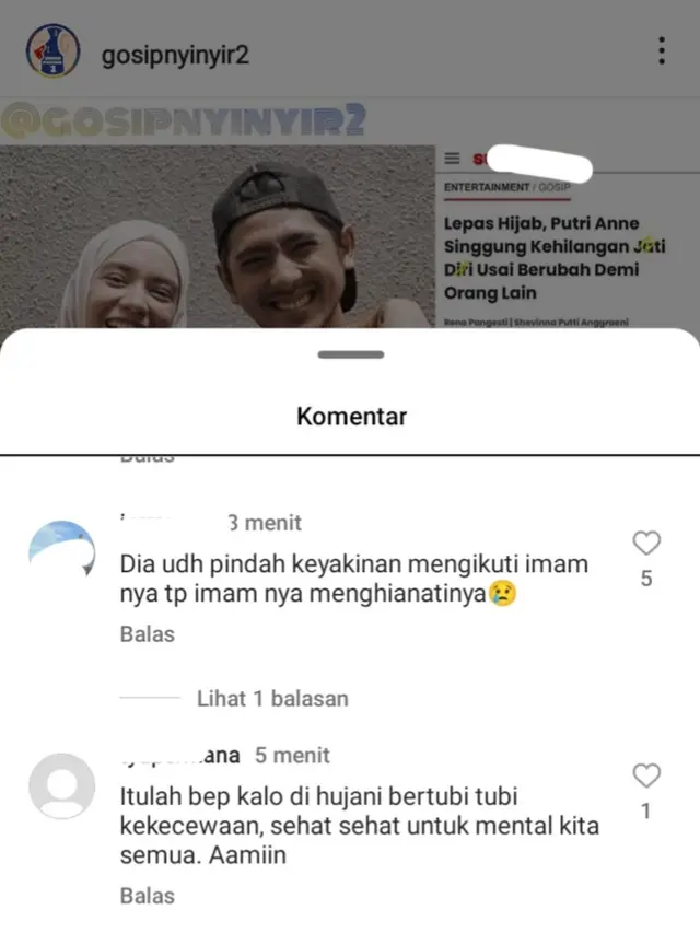 Putri Anne lepas hijab di unggahan terbaru (Foto: instagram gosipnyinyir2)