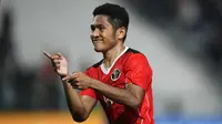 Pemain Timnas Thailand U-22, Fajar Fathur Rahman melakukan selebrasi setelah mencetak gol keempat timnya ke gawang Thailand pada laga final sepak bola SEA Games 2023 di Olympic Stadium, Phnom Penh, Kamboja, Selasa (16/05/2023). (AFP/Nhac Nguyen)