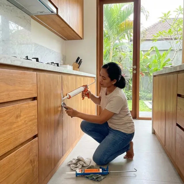 Tutup Celah Kayu dengan Sealant (Gemini AI)
