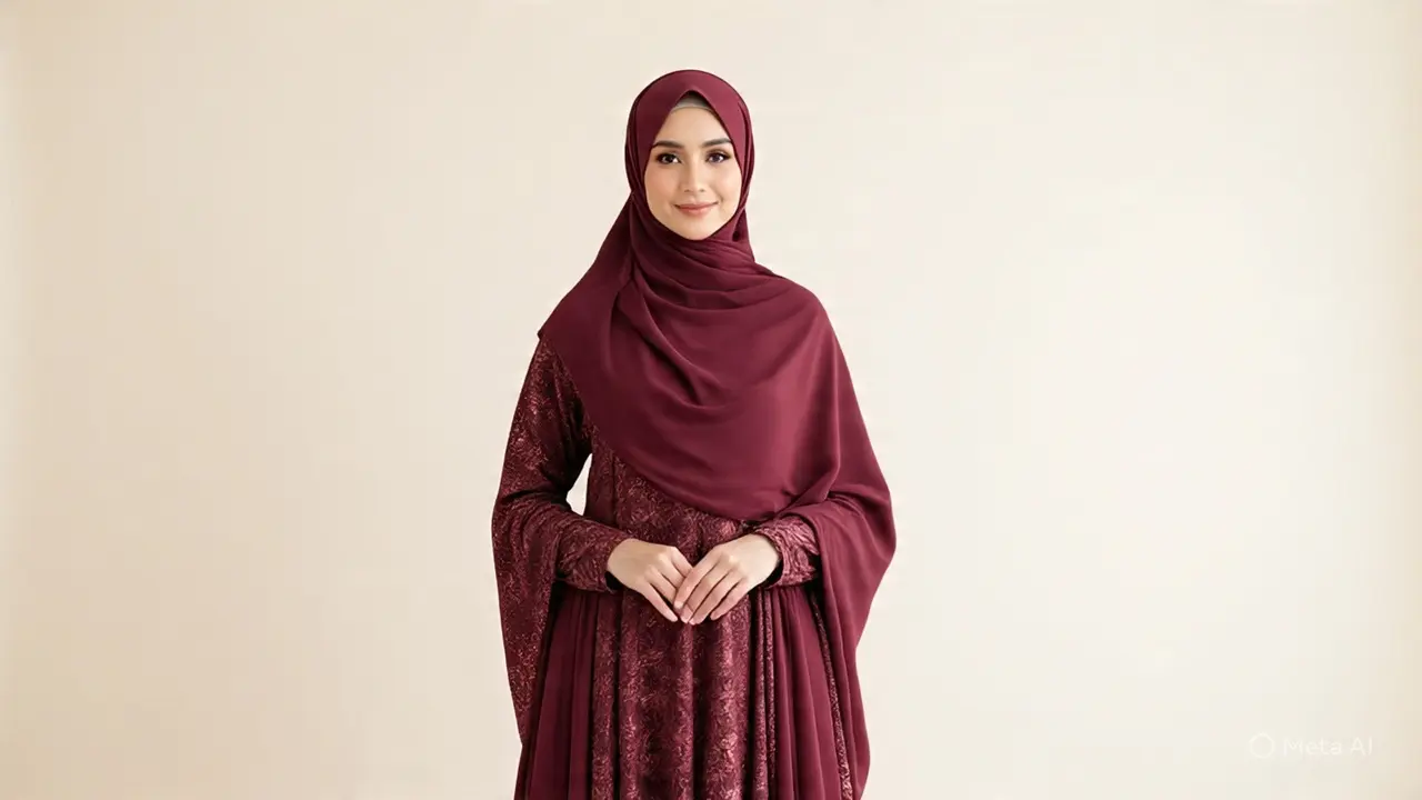 Inspirasi Dress Brokat Hijab Burgundy 2025