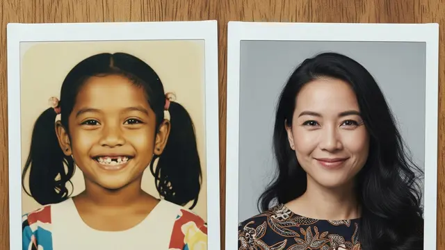 Ilustrasi Foto Polaroid Masa Kecil dan Masa Dewasa