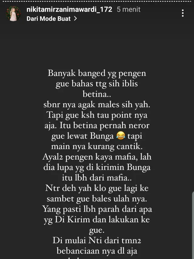 Unggahan Nikita Mirzani. (Foto: Instagram @nikitamirzanimawardi_172)